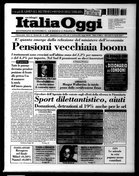 Italia oggi : quotidiano di economia finanza e politica